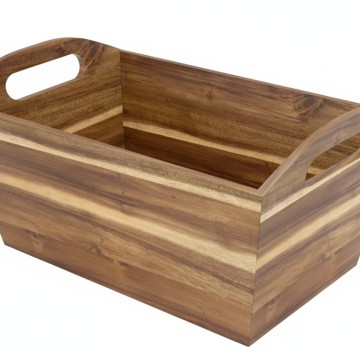 Acacia Wood Storage Bin with Integrated Handles - Versatile Organization